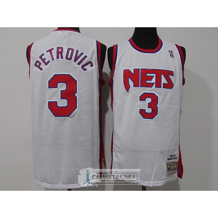 Camiseta Brooklyn Nets Drazen Petrovic NO 3 Mitchell & Ness 1992-93 Blanco